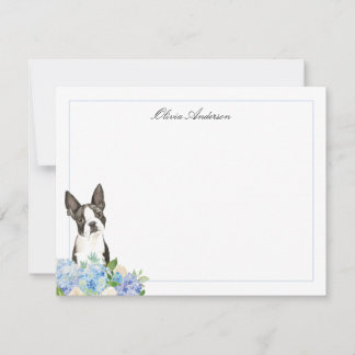 Cartão De Notas Boston Terrier Blue Hydrangea Personalizada