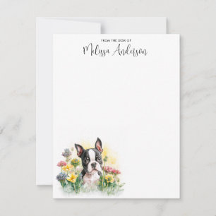 Cartão De Notas Boston Terrier Dog Watercolor Puppy Personalizado