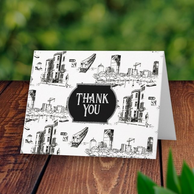 Cartão De Notas Boston Toile Personalized Thank You Card (Criador carregado)
