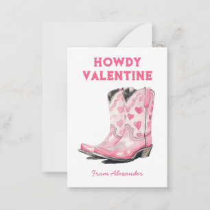 Cartão De Notas Bota de Cowboy Rosa Fofo Personalizada Howdy Dia d