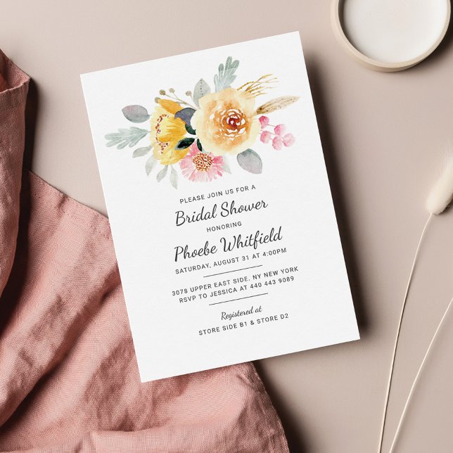 Cartão De Notas Botânica de Aquarela Floral do Chá de panela Orçam (Floral Bridal Shower Invitation Note Card)