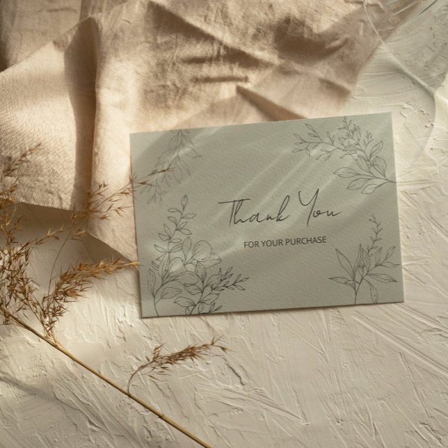 Cartão De Notas Botânica Minimalista Obrigado (Botanical line art thank you note card for customer)