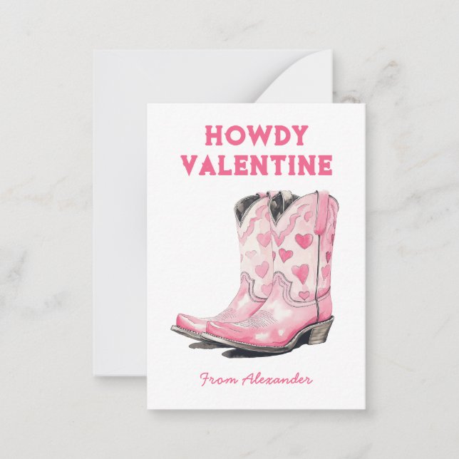 Cartão De Notas Botas Cowboy Rosa Fofo Personalizado Howdy Dia dos (Frente)