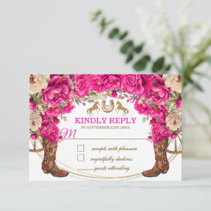 Cartão De Notas Botas de Cowboy em Rosa Fúcsia e Dourado RSVP Quin