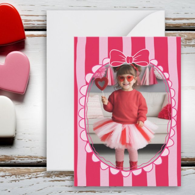 Cartão De Notas Bow Frame Kid Photo Valentine Card, Child School (Criador carregado)