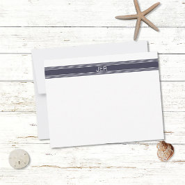 Cartão De Notas Branco Azul Monograma Moderno Minimalista Simples