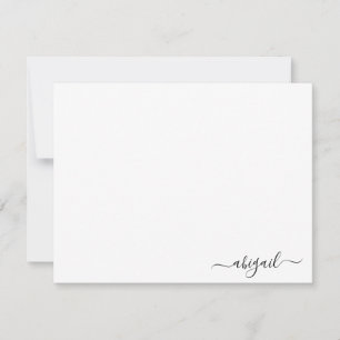 Cartão De Notas Branco de Script Personalizado Simples Elegante