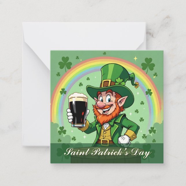 Cartão De Notas Brindes do Leprechaun sob o Arco-íris (Frente)