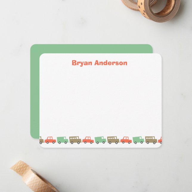 Cartão De Notas Brinquedos Divertidos Bonitos Retro Transporte Inf (Frente/Verso In Situ)