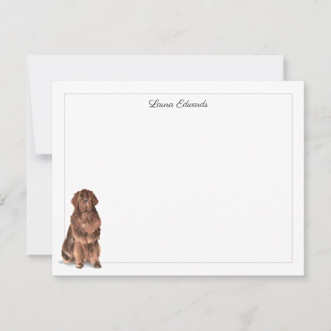 Cartão De Notas Brown Newfoundland Dog Gray Border Personalized (Frente)