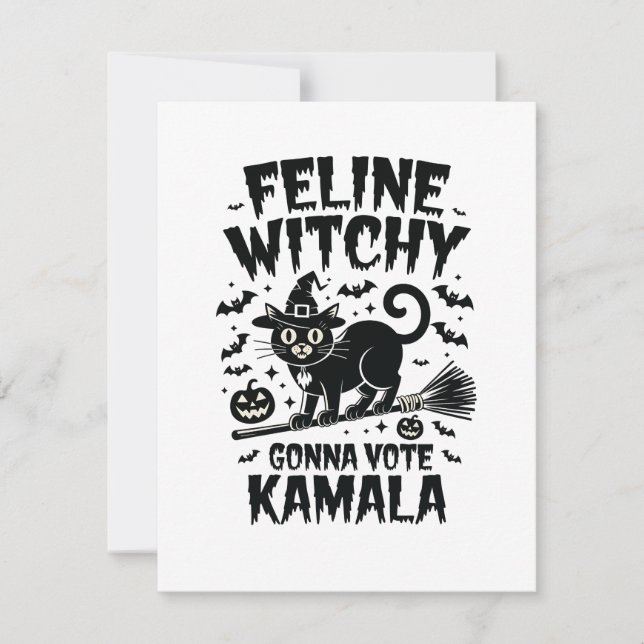 Cartão De Notas Bruxa Felina Vai Votar Kamala Halloween  (Frente)