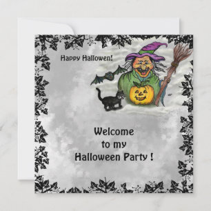 Cartão De Notas Bruxa, Gato, Morcego e Abóbora, Feliz Halloween !