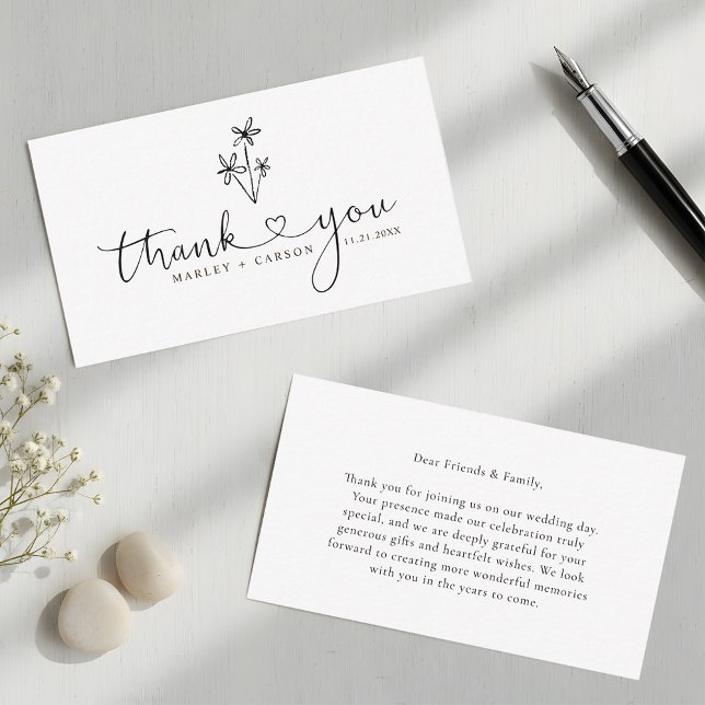 Cartão De Notas Budget Boho Heart Script Wedding Thank You (Criador carregado)