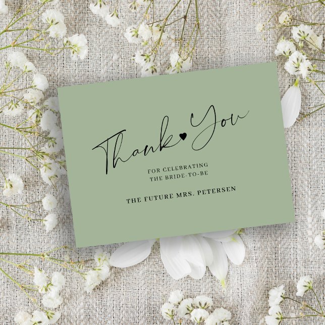 Cartão De Notas Budget bridal shower script sage green thank you (Criador carregado)