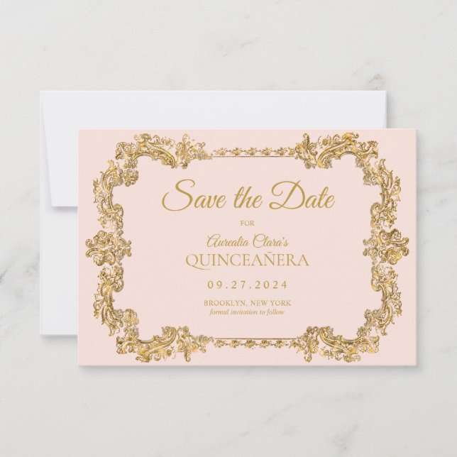 Cartão De Notas BUDGET Elegante Blush Dourado Frame Rosa Quinceane (Frente)