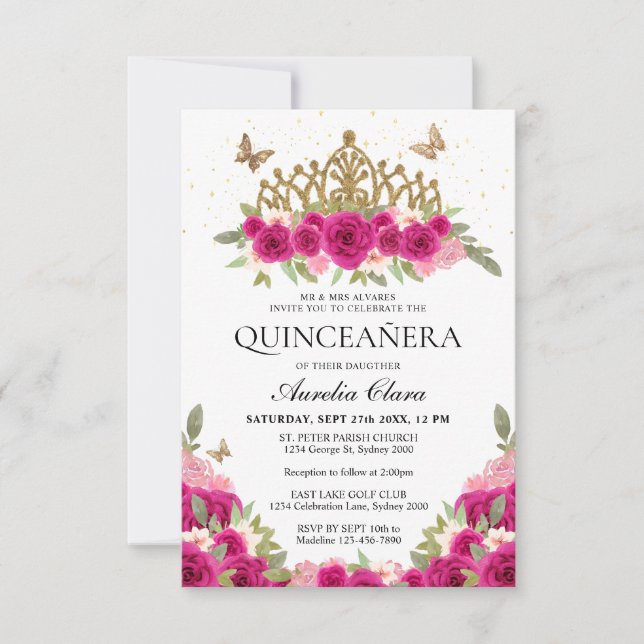 Cartão De Notas BUDGET Elegante cor-de-rosa Dourado, Tiara Quincea (Frente)