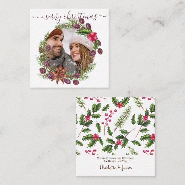 Cartão De Notas BUDGET Mini Personalized Christmas Holly Wreath (Frente/Verso)