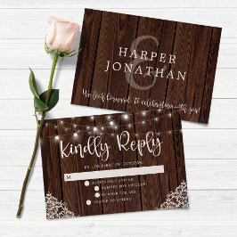 Cartão De Notas BUDGET Rustic Wood Lights Lace Casamento RSVP
