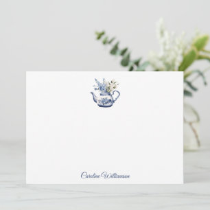 Cartão De Notas Bule de Chá Floral Vintage Personalizado Aquarela
