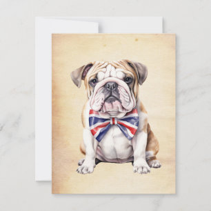 Cartão De Notas Bulldog Inglês com Gravata Borboleta Union Jack