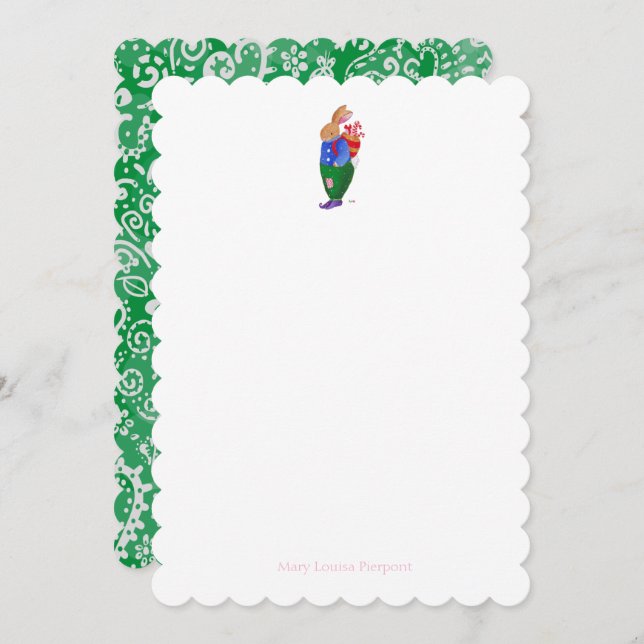 Cartão De Notas Bunny Natal com paisley (Frente/Verso)