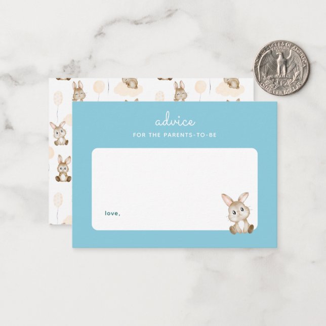 Cartão De Notas Bunny Rabbit Baby Shower Blue Parenting Advice (Frente/Verso In Situ)