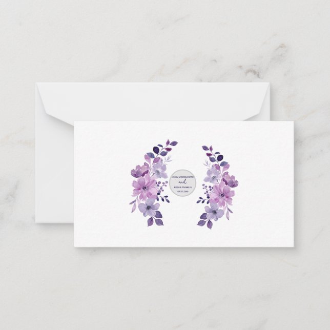 Cartão De Notas Buquê de flores roxas aquarela (Frente)