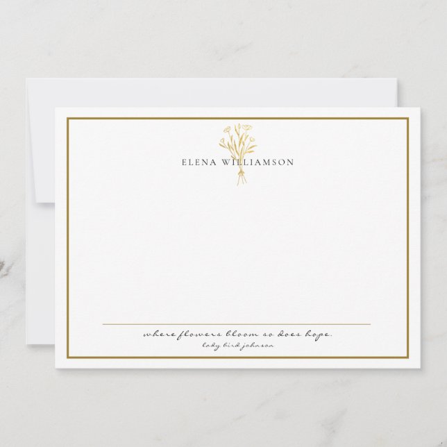 Cartão De Notas Buquê Floral de Frame de Dourado tom Chic (Frente)