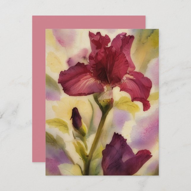 Cartão De Notas Burgundy Pink Iris Flower Art Note Card Set (Frente/Verso)