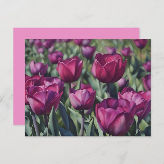 Cartão De Notas Burgundy Purple Tulip Flower Art Note Card Set (Frente/Verso)