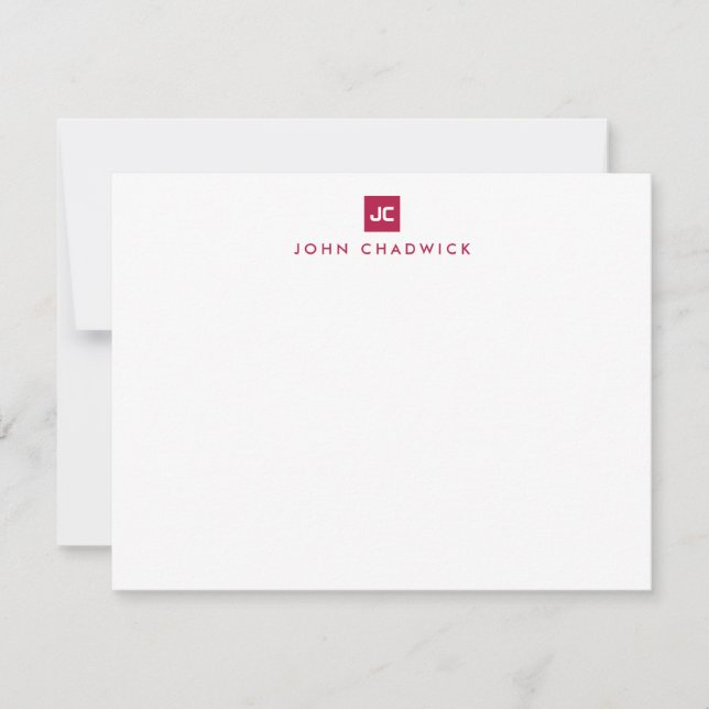 Cartão De Notas Burgundy Square Bold Dois Monogramas Professional (Frente)