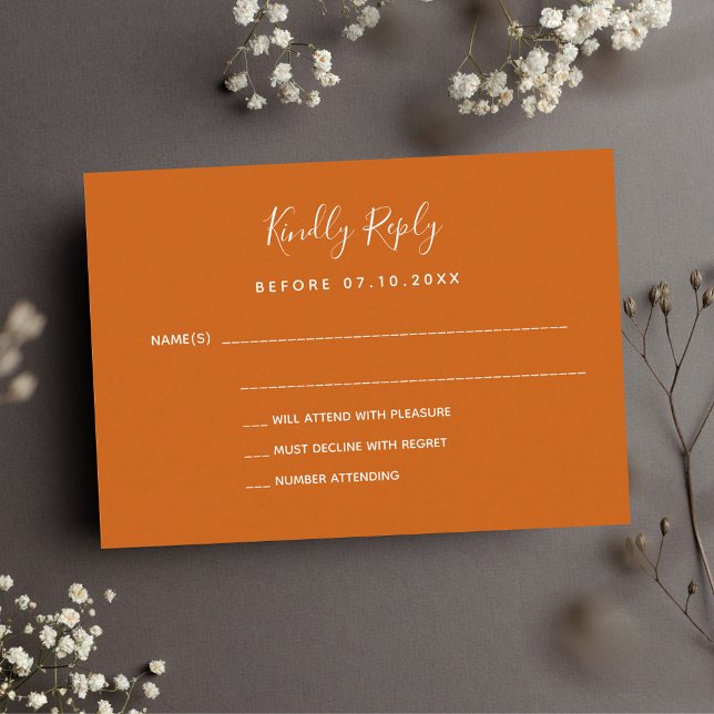 Cartão De Notas Burnt orange wedding response RSVP (Criador carregado)