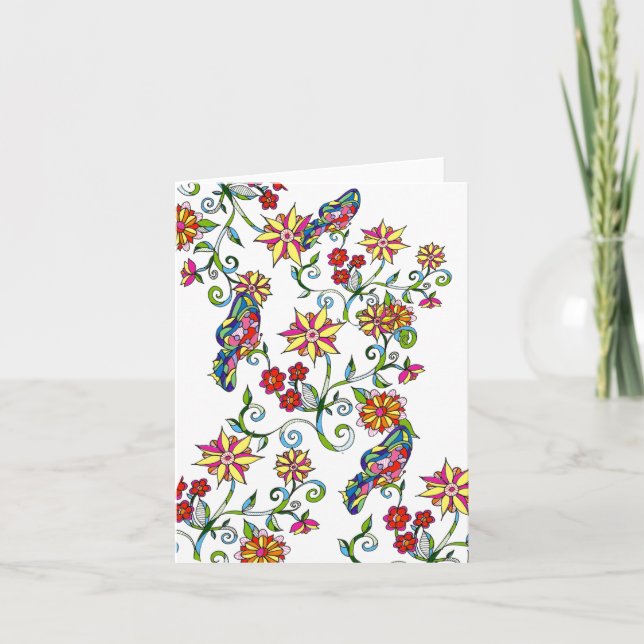 Cartão De Notas Butterflies and Flowers Notecard (Frente)