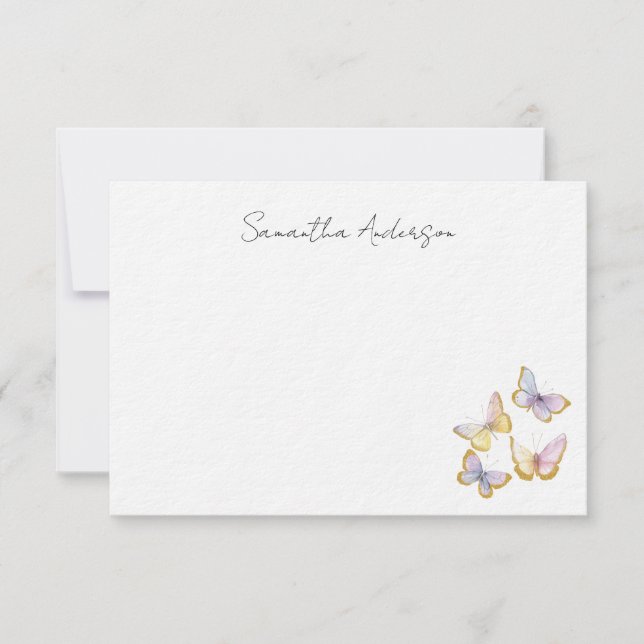 Cartão De Notas Butterfly Watercolor Personalized Flat Note Card (Frente)