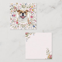 Cachorro Bulldog Floral Mãe Notecard