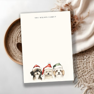 Cartão De Notas Cachorro em Aquarela Fofinho e Natal Brilhante