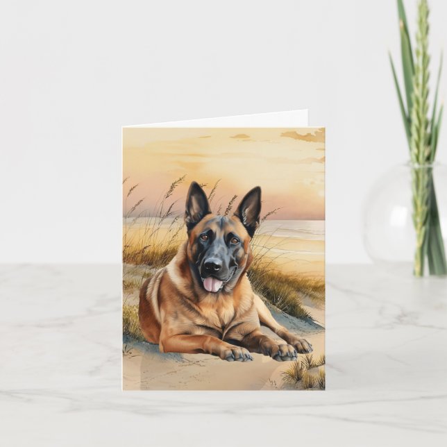 Cartão De Notas Cachorro Malinois Belga Amante Praia Arenosa (Frente)