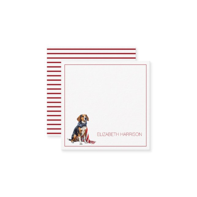 Cartão De Notas Cachorro Patriótico Personalizado de 4 de Julho (Frente/Verso In Situ)