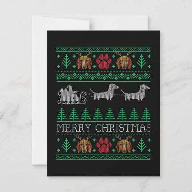 Cartão De Notas Cachorro Salsicha de Natal (Frente)