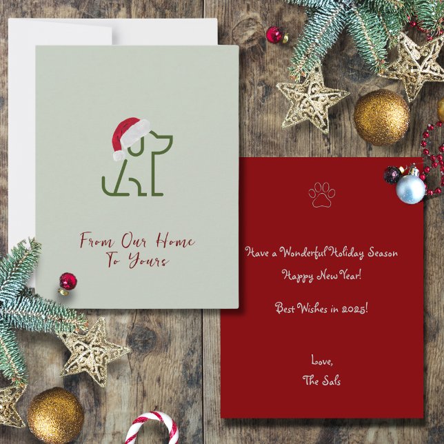 Cartão De Notas Cachorro Verde com Natal Hat Holiday (From Our Home to Yours. Featuring a green dog outline wearing a Santa Hat! Very Festiv, Customizable)
