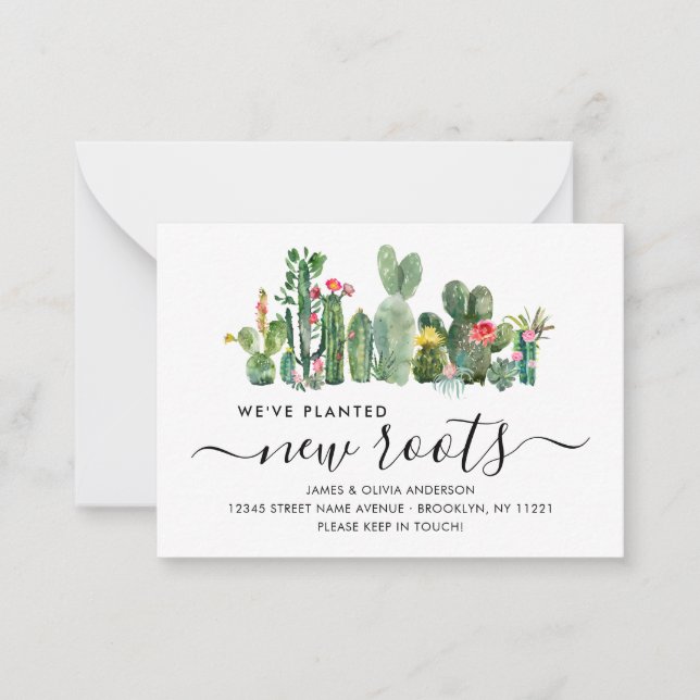 Cartão De Notas Cacto Orçamental Plantou Novas Raízes Movimentadas (Frente)