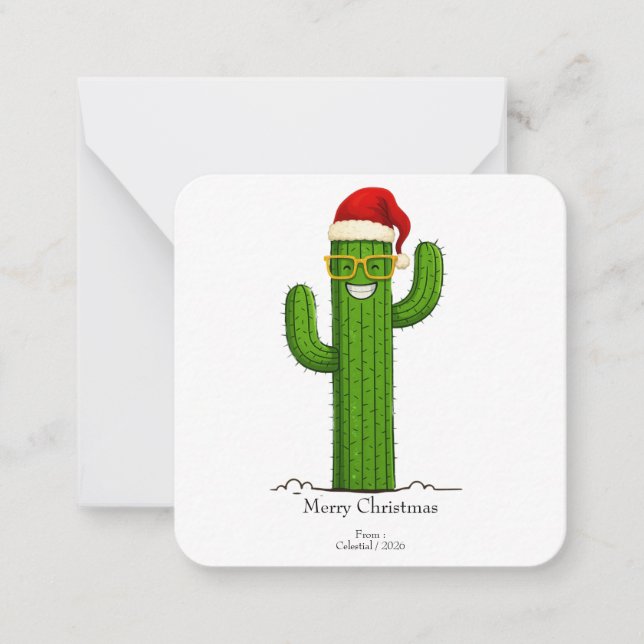 Cartão De Notas Cactus de Natal engraçado com Papai Noel e Óculos (Frente)
