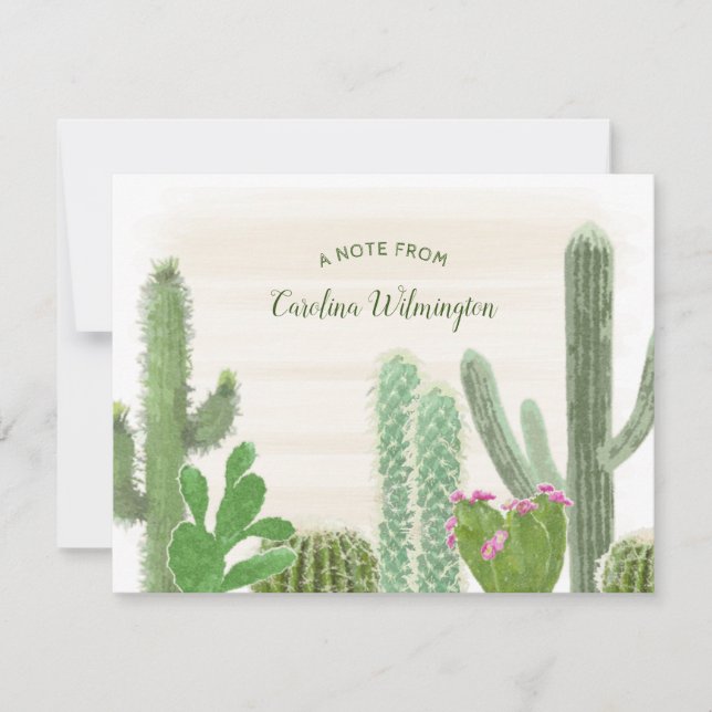 Cartão De Notas Cactus Plant Boho Desert Watercolor (Frente)