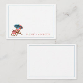 Cartão De Notas Cadeira de Praia Vermelha, Branca e Azul para o Di