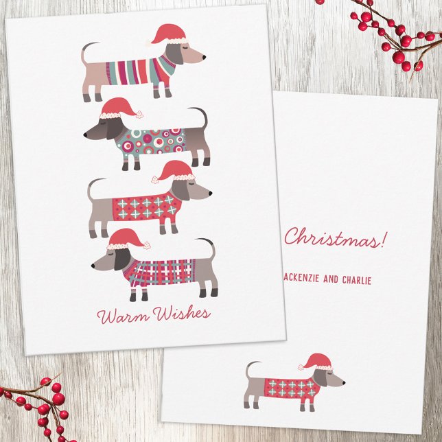 Cartão De Notas Cães Dachshund no Natal Feriado (Fun Christmas Dachshund Wiener Sausage dog holiday cards)