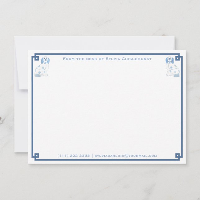 Cartão De Notas Cães de Staffordshire, China querido Azul E Branca (Frente)