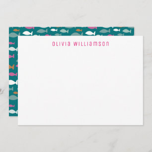 Cartão De Notas Calçado De Peixes Verdes Cons Submarinos Notecard