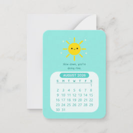 Cartão De Notas Calendário Mensal de Motivação Kawaii de Agosto de