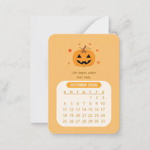 Cartão De Notas Calendário Mensal de Motivação Kawaii de Outubro d