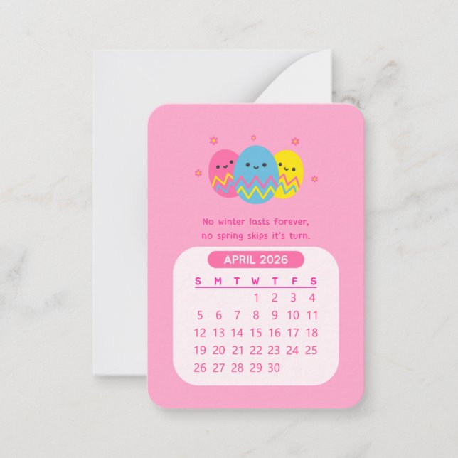 Cartão De Notas Calendário Mensal Kawaii Motivacional de Abril de  (Frente)
